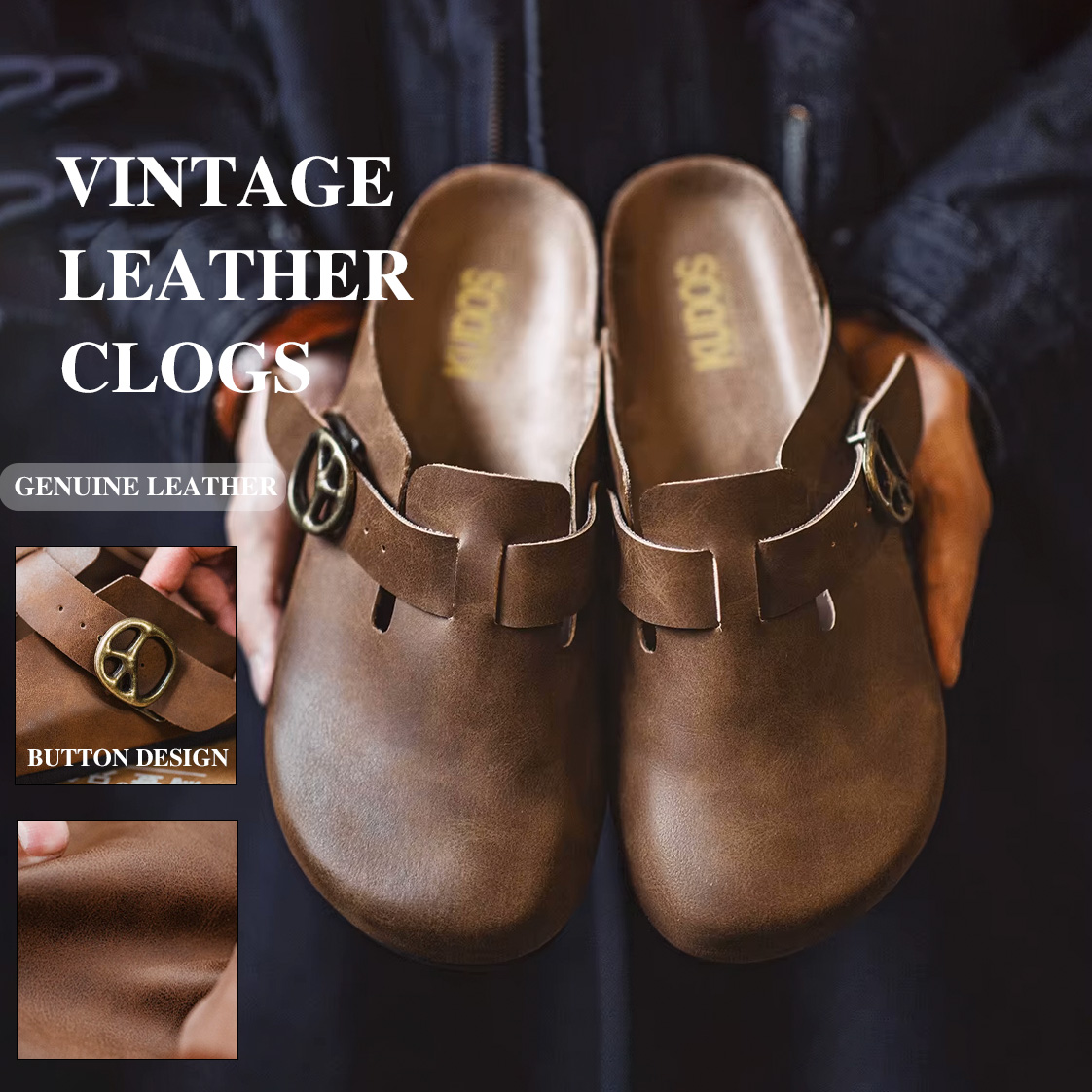 Flip Flop Leather Men - Maden Vintage Brown Crazy Horse Leather