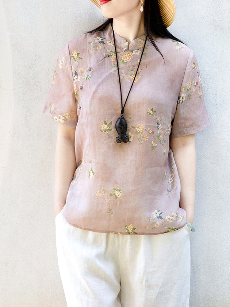 Chinese Style Floral Print Shi - огляд і ціна Linen Shirt Breathable