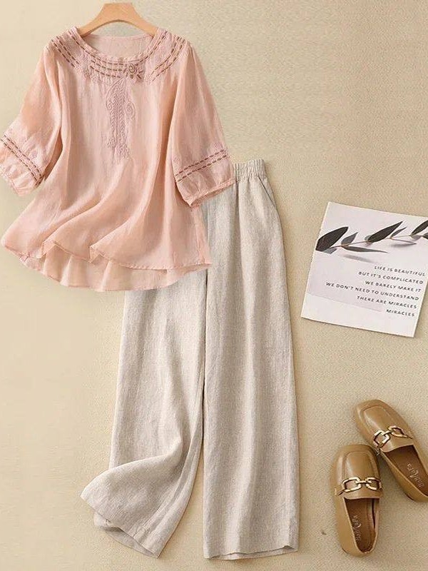 High-End Cotton Linen Set Wome - огляд і ціна Linen Shirt Breathable