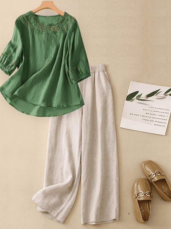 High-End Cotton Linen Set Wome - огляд і ціна Linen Shirt Breathable
