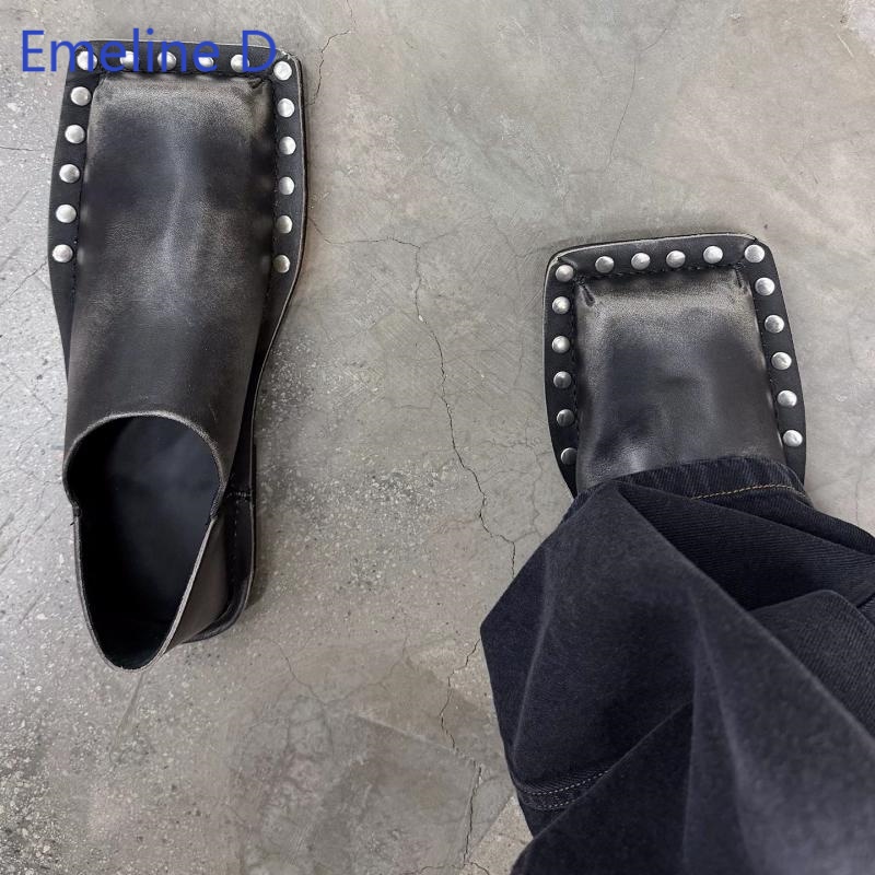 Unisex Square Toe Mule Slides  - огляд і ціна Flip Flop Leather Men