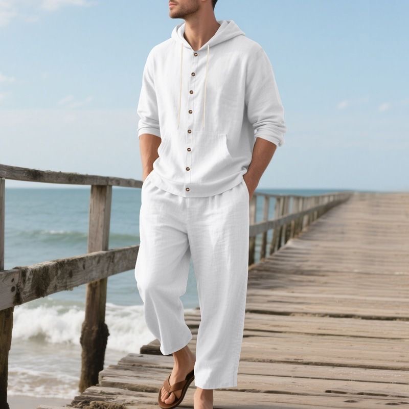 Men's Linen Beach Set Summer C - огляд і ціна Linen Shirt Breathable